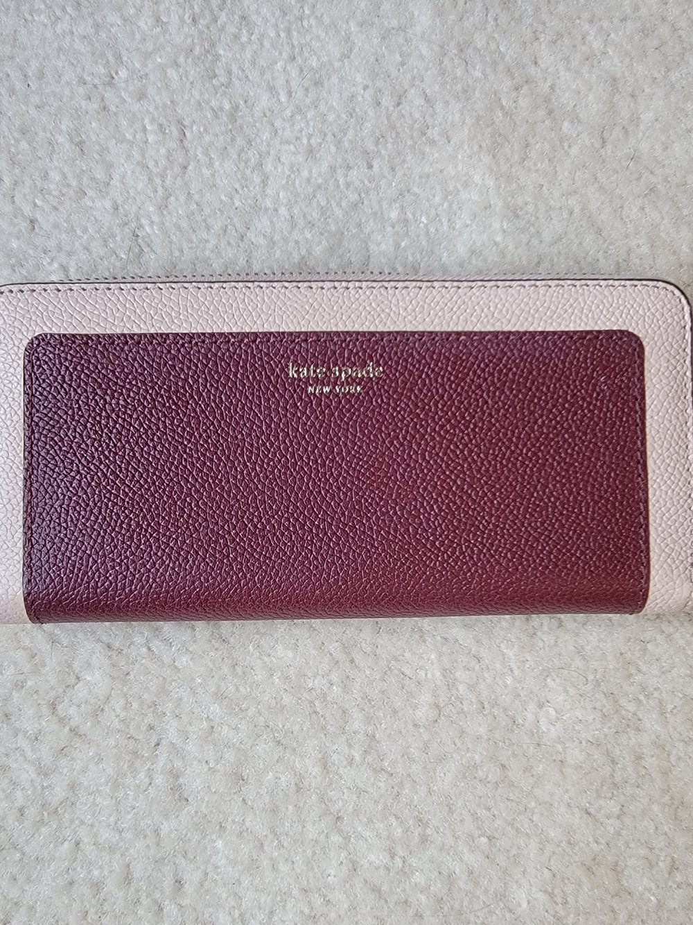 kate spade Two-Tone Blush Pink & Berry Leather Zip Wallet